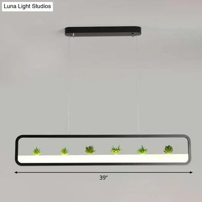 Decorbites metal led hanging light 110v-120v 220v-240v rectangular black pendant with green succulents and white led strip