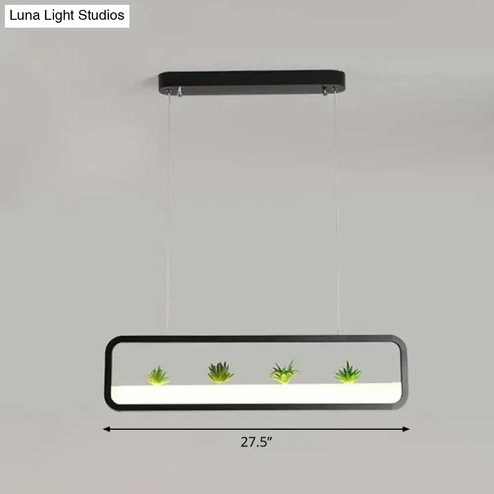 Modern black metal led hanging light with four green succulents in glowing white strip for 110v-120v 220v-240v use