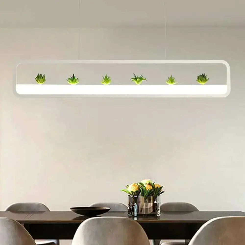 Modern white metal led hanging light with integrated succulents, glowing illumination, suitable for 110v-120v 220v-240v use