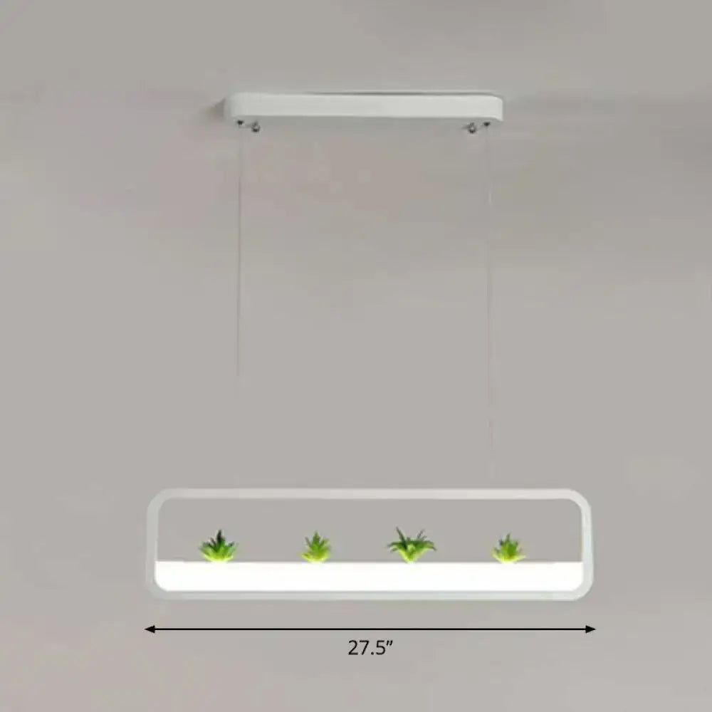 Decorbites metal led hanging light 110v-120v 220v-240v white rectangular pendant with green succulents base illumination