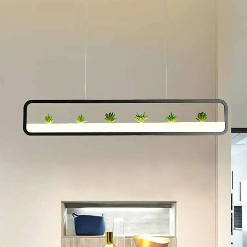 DecorBites metal led hanging light rectangular pendant with black frame and integrated led strip with succulents 110v-120v 220v-240v
