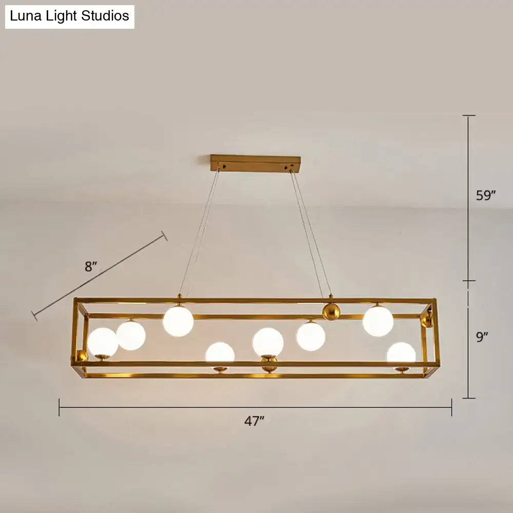 Gold-toned decorbites metal pendant light with six frosted milk glass shade bulbs for industrial dining rooms