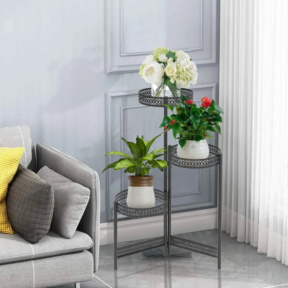 Decorbites metal plant stand three-tiered black metal plant stand with decorative lattice edges for living room use