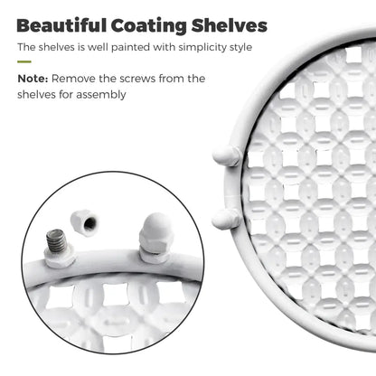 White plastic circular shelf with textured grid pattern and rounded edges for decorbites metal plant stand set