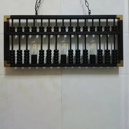Black abacus-style 3-head pendant light with brass accents and exposed filament bulbs for restaurants 220v-240v