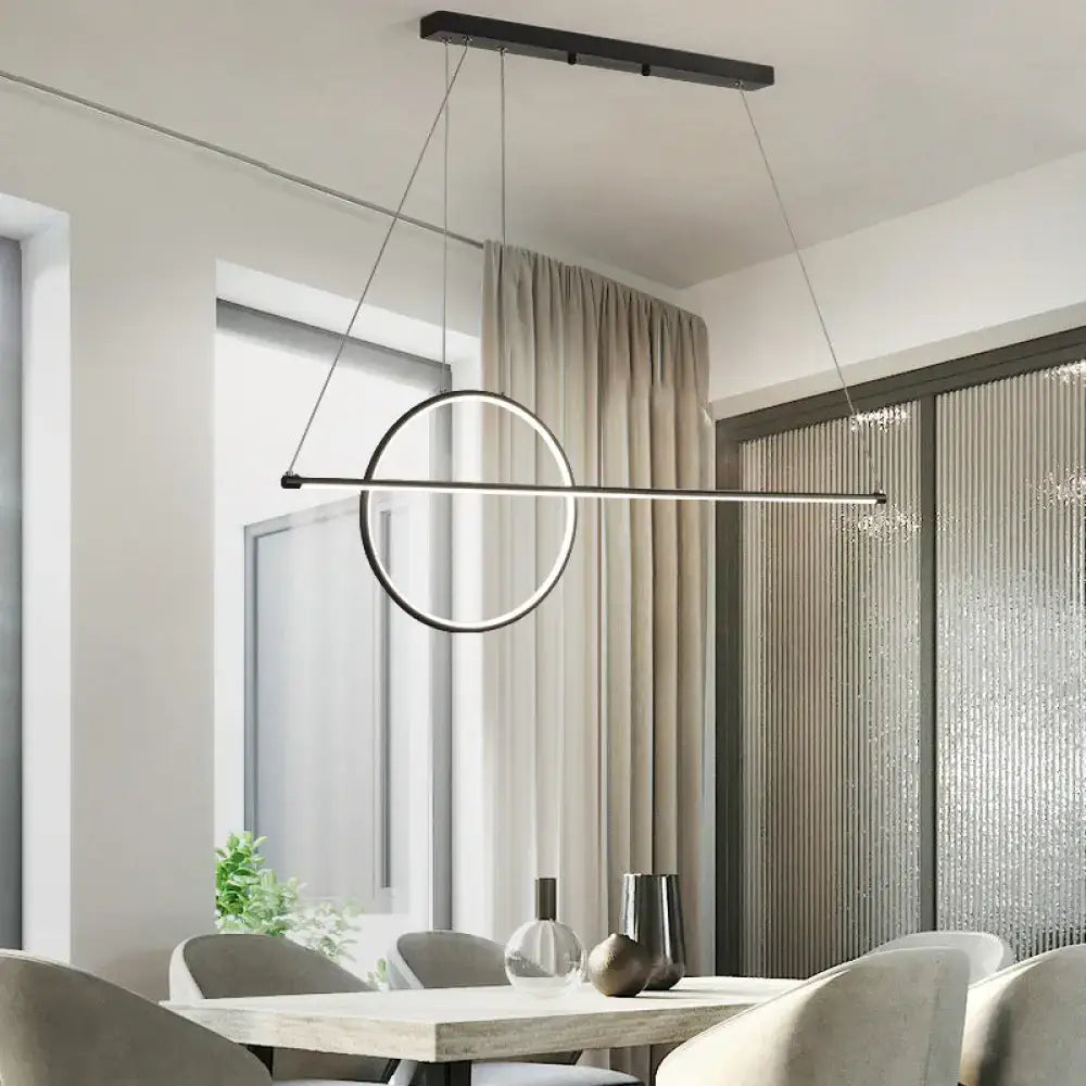 Modern black metallic circle and line led pendant light fixture with sleek design suitable for 220v-240v use