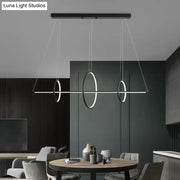 Decorbites metallic circle and line led black pendant light fixture with sleek metallic rods 110v-120v fixture width and height