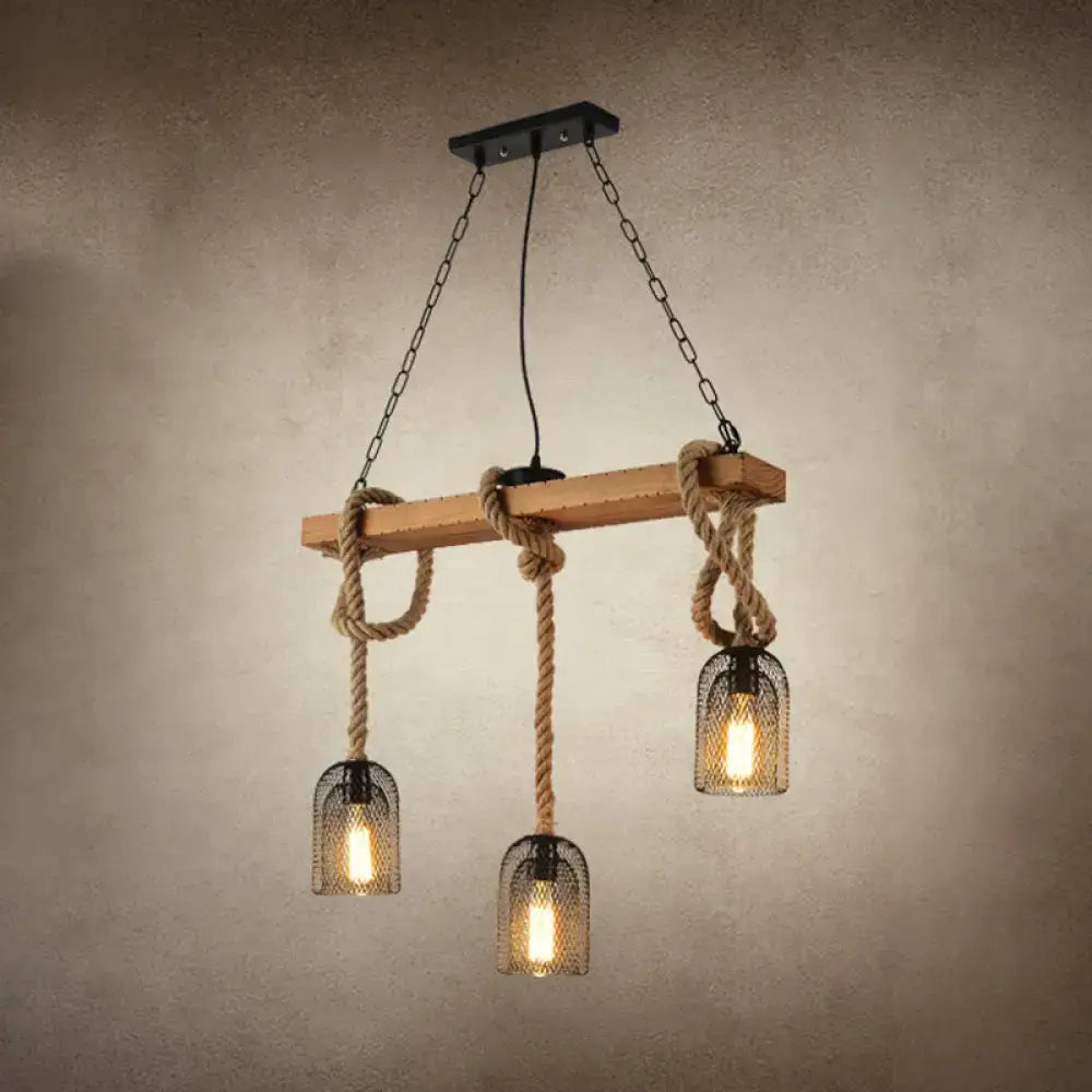 Decorbites metallic dome hanging lamp with hemp rope suspensions and black mesh shades for antique hanging lamp look
