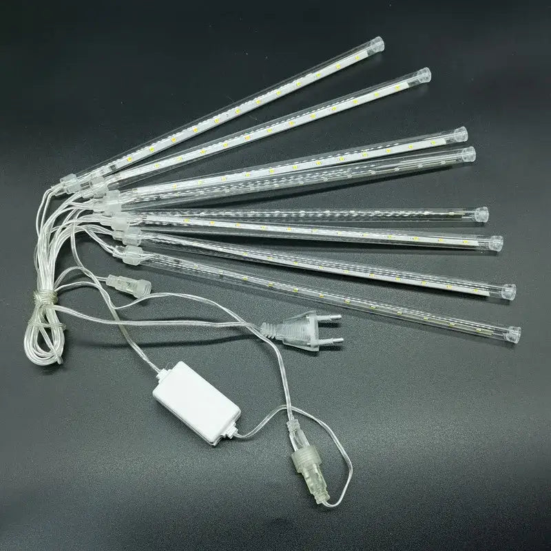 Decorbites meteor shower clear transparent led string lights with white power adapter for outdoor use