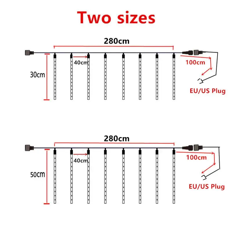 Decorbites meteor shower led string lights with two sizes and 10cm spacing featuring standard eu us plug for outdoor decor