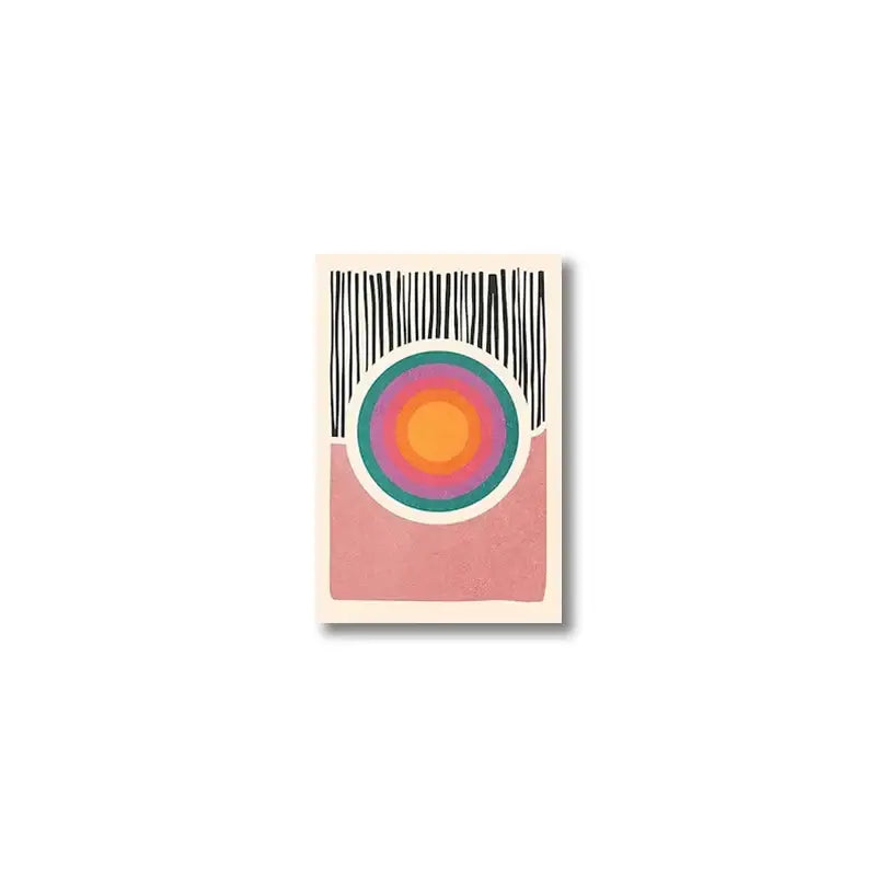 Decorbites™ mid century abstract color block wall art set featuring vibrant concentric circles in orange pink and teal hues