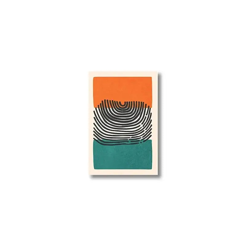 Decorbites™ mid century abstract color block wall art set with bold orange, black concentric lines, and teal sections on off-white background