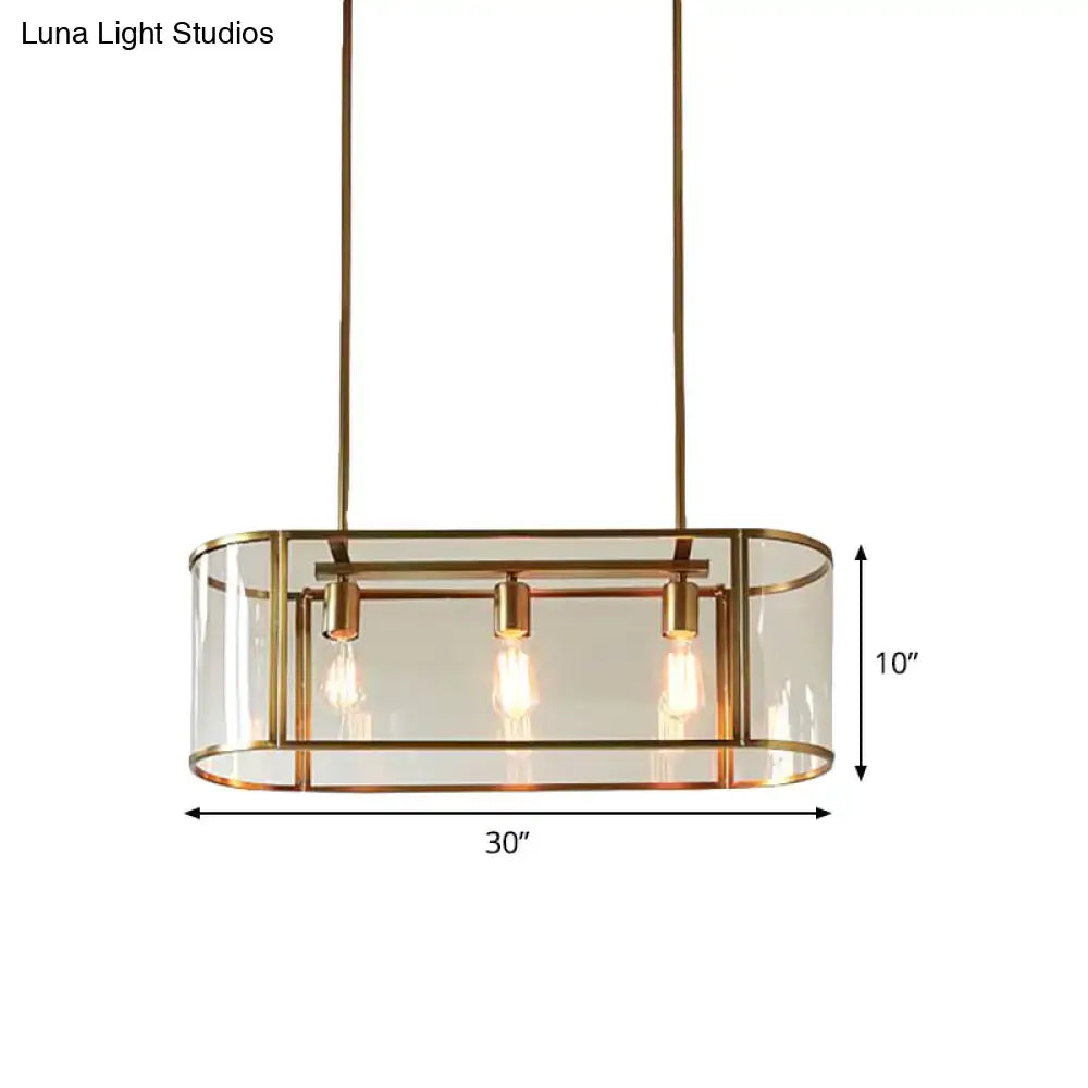 DecorBites mid century gold pendant light with translucent glass panels oval cage and three edison bulbs suspended fixture
