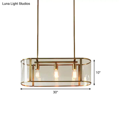 DecorBites mid century gold pendant light with translucent glass panels oval cage and three edison bulbs suspended fixture