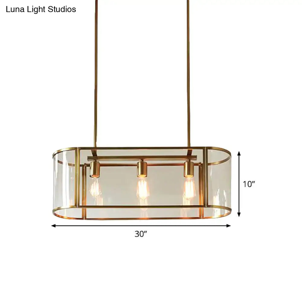 Decorbites mid century gold translucent glass pendant light with brass frame and three exposed filament bulbs