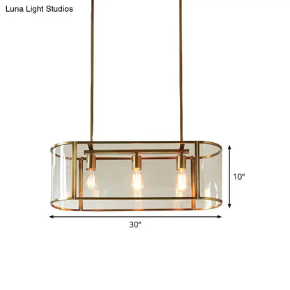 Decorbites mid century gold translucent glass pendant light with brass frame and three exposed filament bulbs