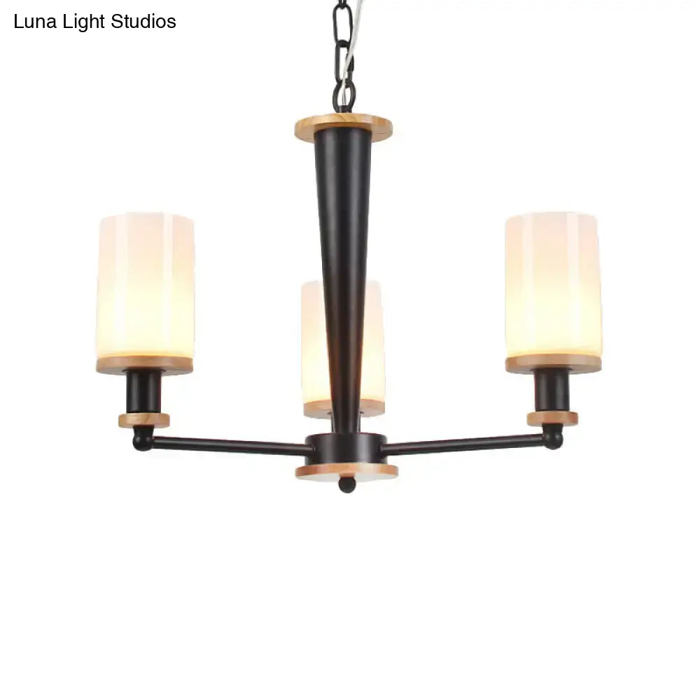 Decorbites mid-century opal frosted glass chandelier in black with wooden accents for 220v-240v and 110v-120v led incandescent fluorescent bulbs