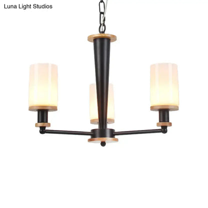 Decorbites mid-century opal frosted glass chandelier in black with wooden accents for 220v-240v and 110v-120v led incandescent fluorescent bulbs