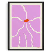 DecorBites™ mid century retro abstract canvas print featuring a stylized purple flower in a sleek black frame