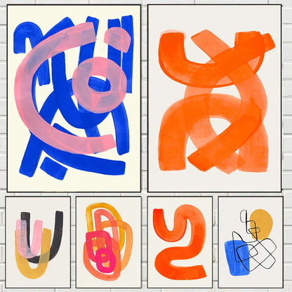 Mid Century Watercolor Brush Strokes Canvas Print - Posters