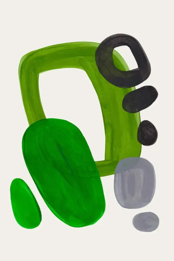 A decorbites™ mid century canvas print featuring bold green and black watercolor brush strokes with gray accents