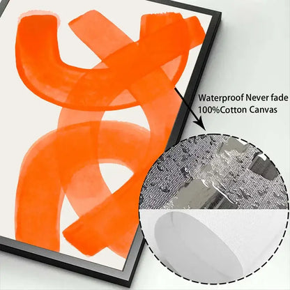 DecorBites™ mid century watercolor brush strokes canvas print with bold orange brush strokes on 100 percent cotton canvas in black frame