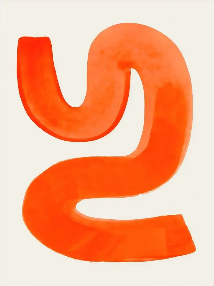 Decorbites™ mid century watercolor brush strokes canvas print featuring vibrant orange s-shaped watercolor brush strokes