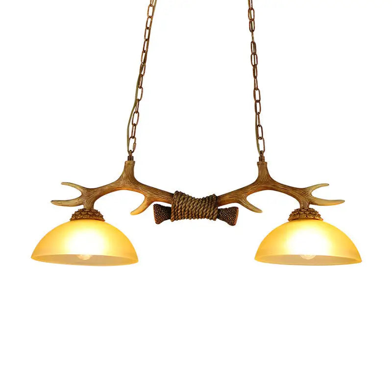 Decorbites™ milk glass bowl pendant light with faux antler, brass chains, rope knot, amber glass shades, 220v-240v use