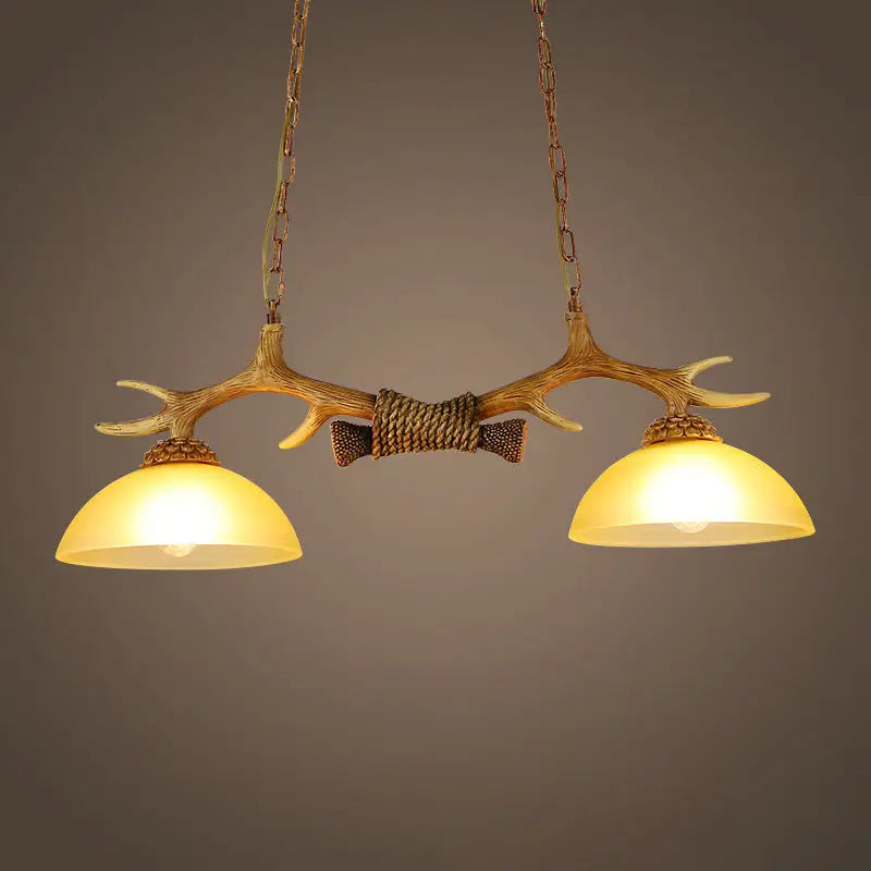 Decorbites™ milk glass bowl pendant light with faux antler, warm amber shades, bronze frame, 220v-240v 110v-120v