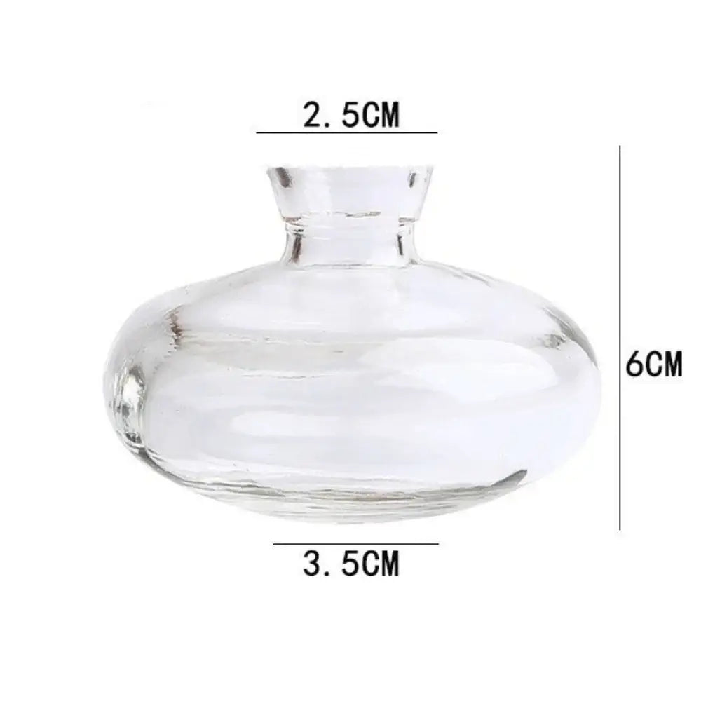 DecorBites™ mini clear glass flower vase with rounded bulbous body and narrow neck for home decor