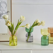 Set of colorful translucent mini glass vases with modern two-part design in the DecorBites™ glass vase set for plants and candles