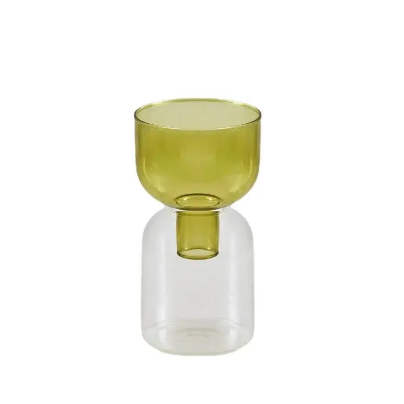DecorBites™ mini glass vase set featuring a modern glass vase with translucent olive-green top and clear base design