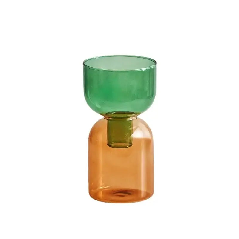 Decorbites™ mini glass vase set featuring a modern two-toned glass vase with translucent green and amber sections