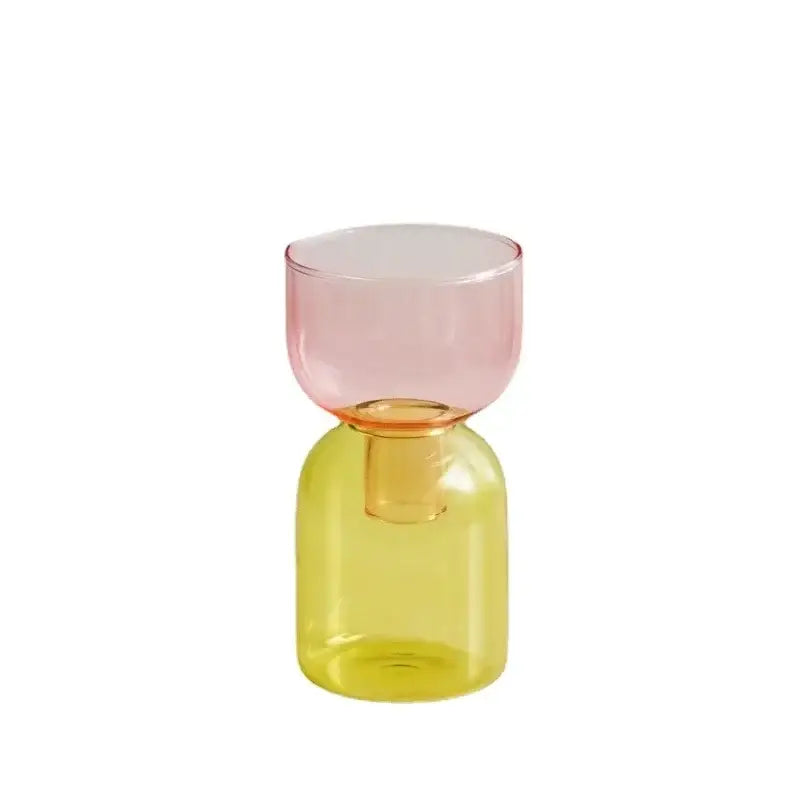 Decorbites™ mini glass vase set featuring pastel pink and lime green translucent glass vase with bulbous top and rounded base