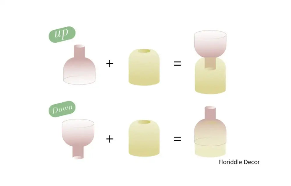 Pink and yellow silicone earbud tips alongside decorbites mini glass vase set for plants and candles in glass vase set