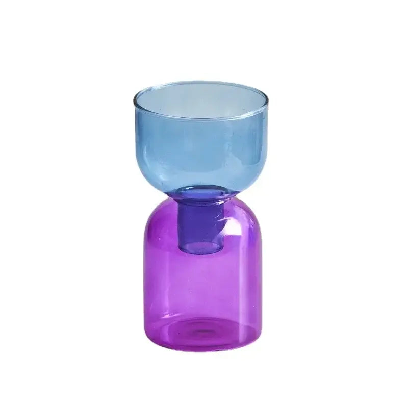 DecorBites™ mini glass vase translucent blue and purple with rounded top and narrow neck in a glass vase set
