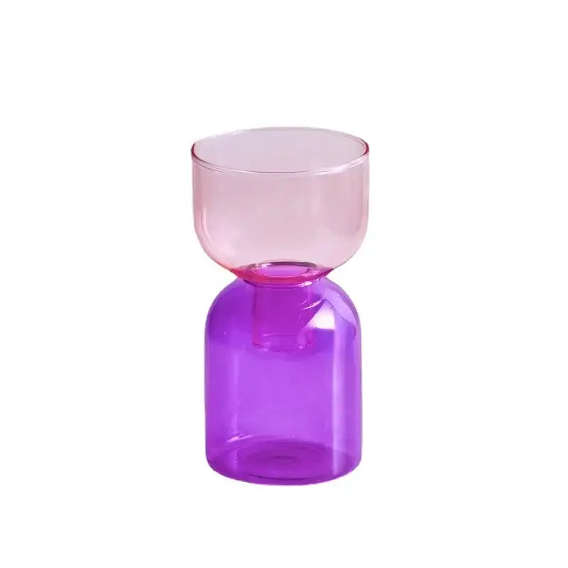 DecorBites™ mini glass vase set featuring a translucent two-toned glass vase in soft pink and vibrant purple