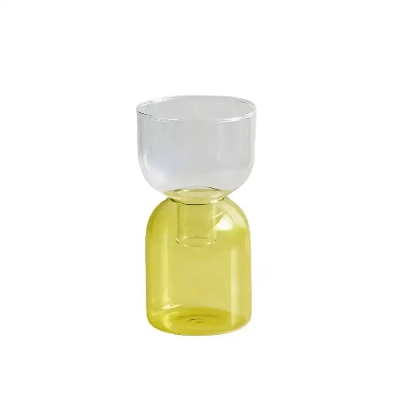 DecorBites™ mini glass vase set featuring a transparent glass vase with clear upper and vibrant yellow base sections