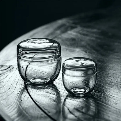 Two clear glass jars with matching lids in decorbites™ mini moss glass vase terrarium for landscape moss glass display