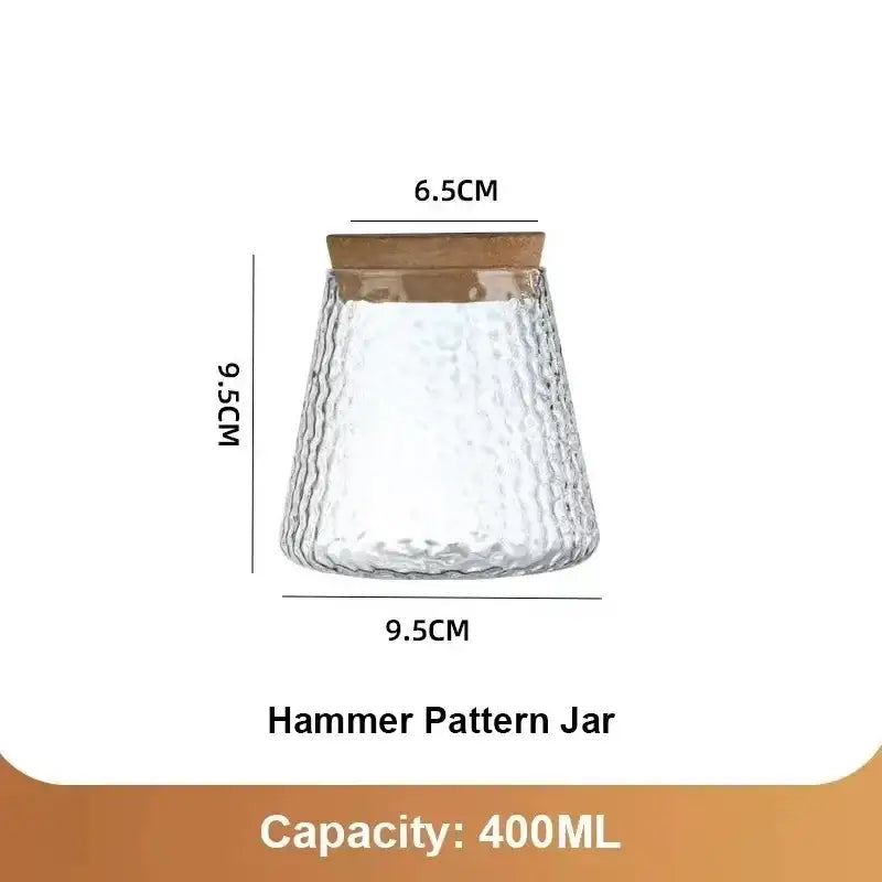 Clear glass mini nordic glass hydroponic planter with textured hammer pattern and natural wood lid 400ml capacity