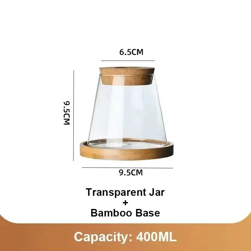 Decorbites mini nordic glass hydroponic planter tray with transparent glass jar cork stopper and bamboo base 400ml capacity