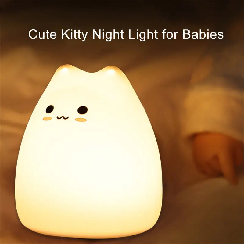 Mini Beliebte Katze Baby Nachttischlampe 7-Farben Klopf-Touch Farbwechsel Augenschonend Schlafzimmer Bettseitiges Nachtlicht Geschenk