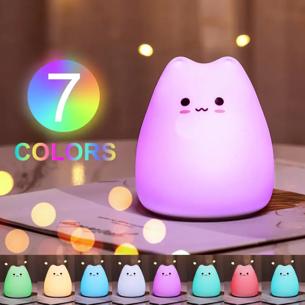 Mini Beliebte Katze Baby Nachttischlampe 7-Farben Klopf-Touch Farbwechsel Augenschonend Schlafzimmer Bettseitiges Nachtlicht Geschenk
