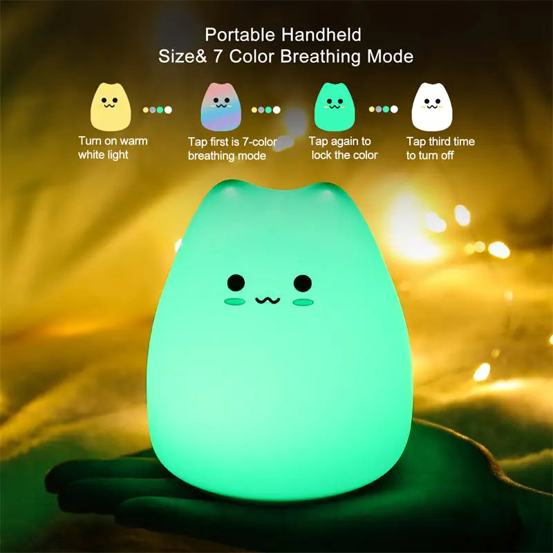 Mini Beliebte Katze Baby Nachttischlampe 7-Farben Klopf-Touch Farbwechsel Augenschonend Schlafzimmer Bettseitiges Nachtlicht Geschenk