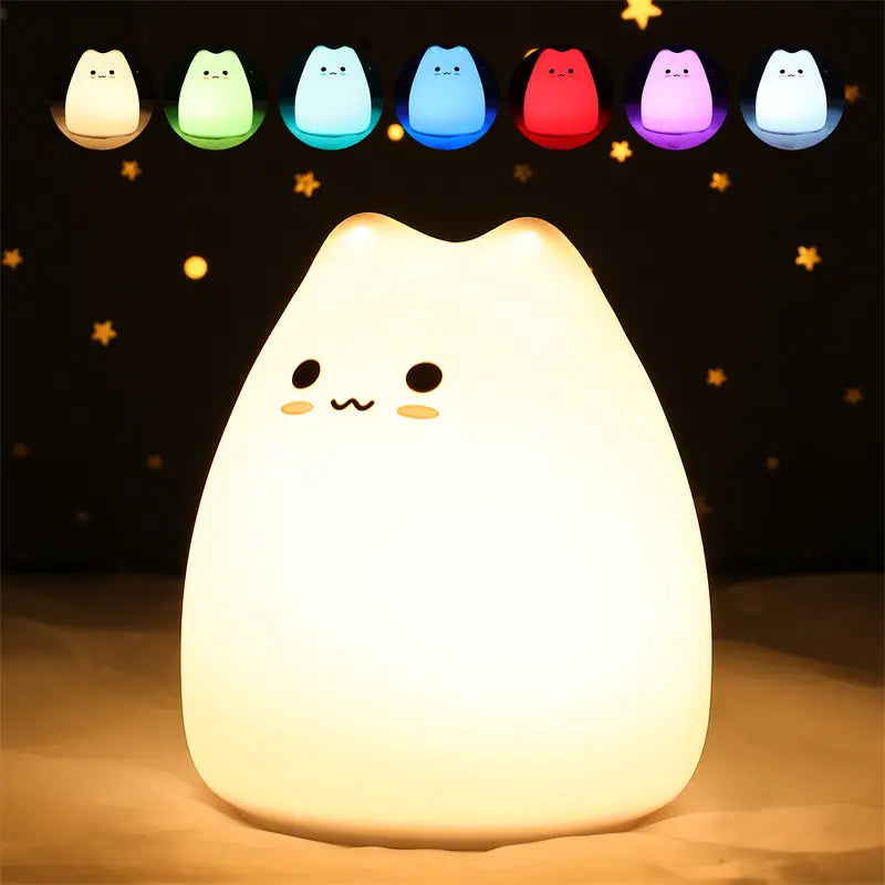 Mini Beliebte Katze Baby Nachttischlampe 7-Farben Klopf-Touch Farbwechsel Augenschonend Schlafzimmer Bettseitiges Nachtlicht Geschenk