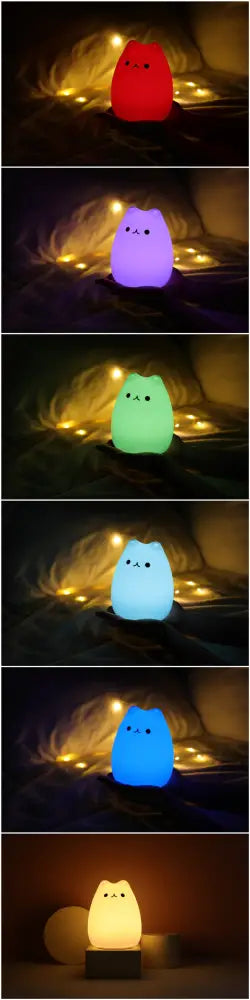 Mini Beliebte Katze Baby Nachttischlampe 7-Farben Klopf-Touch Farbwechsel Augenschonend Schlafzimmer Bettseitiges Nachtlicht Geschenk