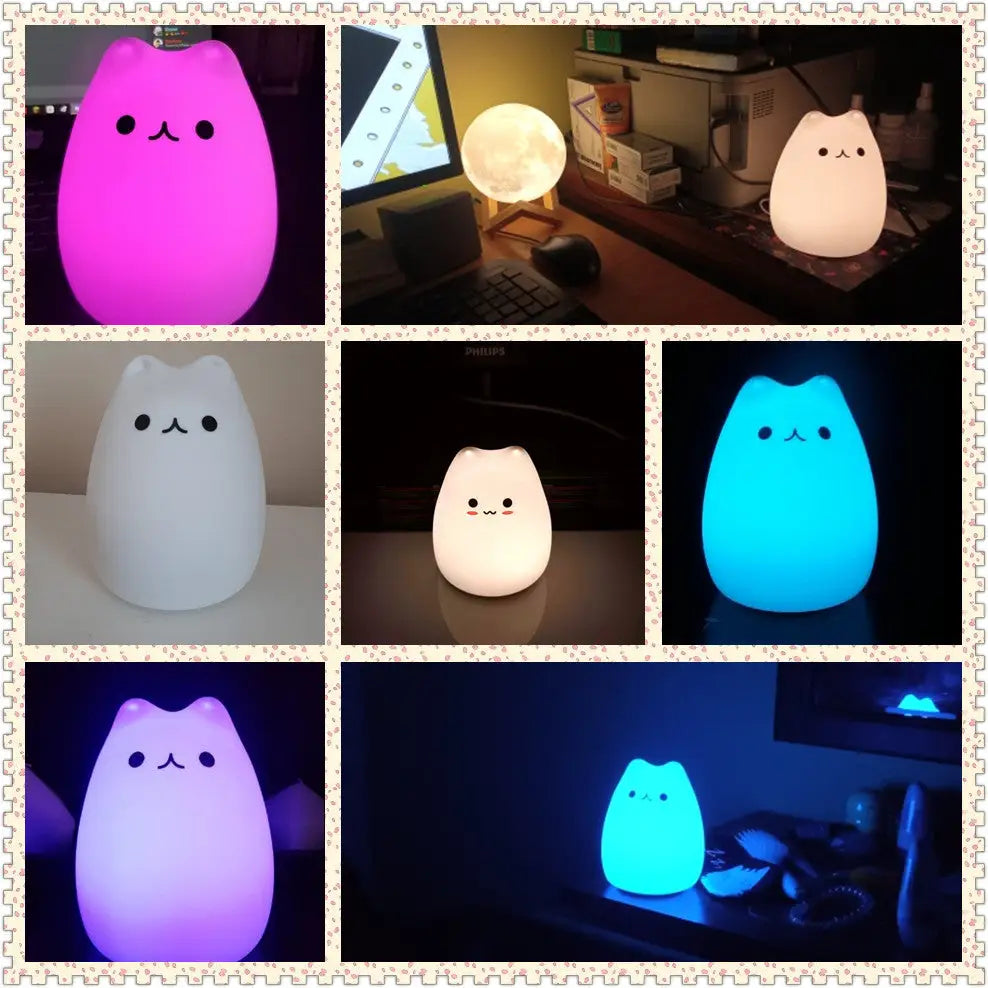 Mini Beliebte Katze Baby Nachttischlampe 7-Farben Klopf-Touch Farbwechsel Augenschonend Schlafzimmer Bettseitiges Nachtlicht Geschenk