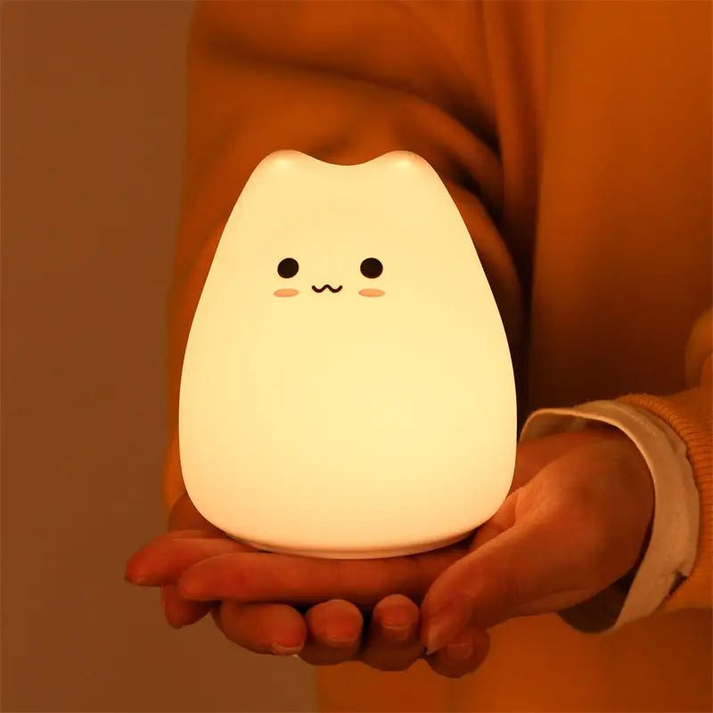 Mini Beliebte Katze Baby Nachttischlampe 7-Farben Klopf-Touch Farbwechsel Augenschonend Schlafzimmer Bettseitiges Nachtlicht Geschenk