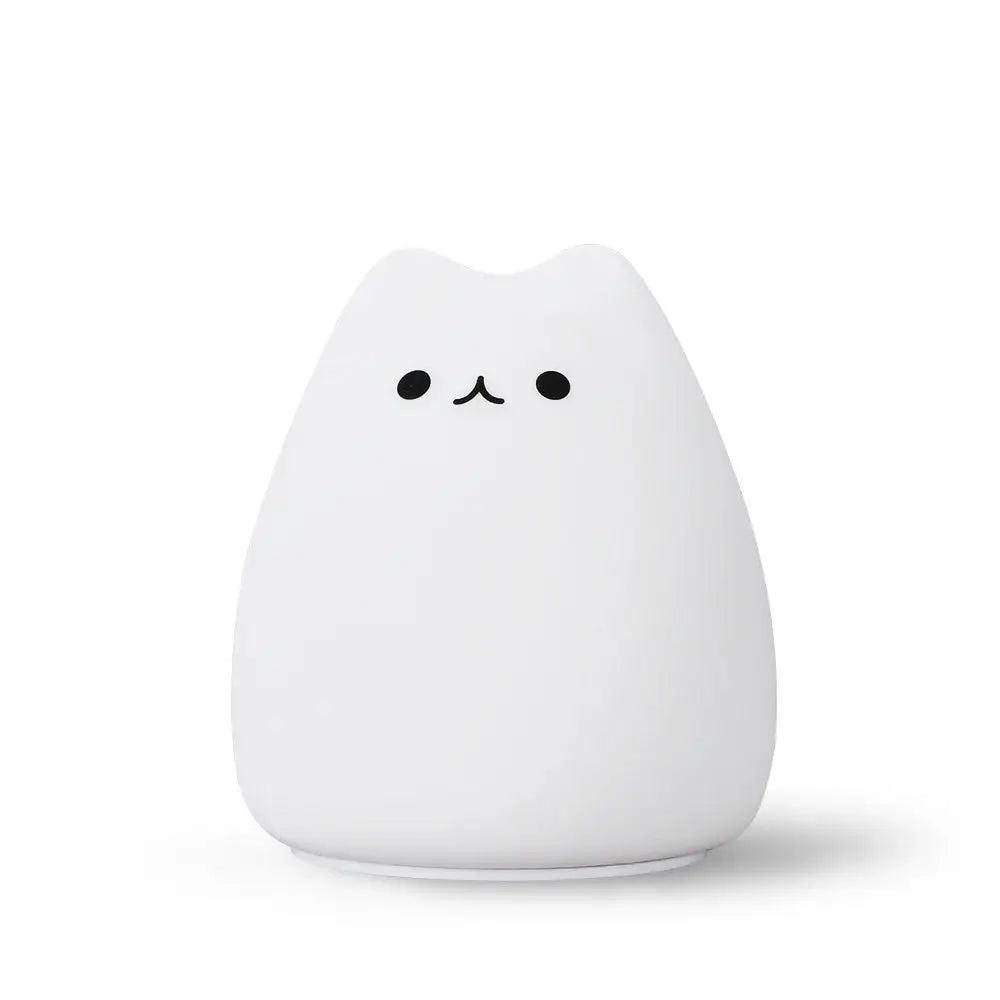 White soft silicone mini popular cat night lamp with minimalist black face and power switch for bedside use
