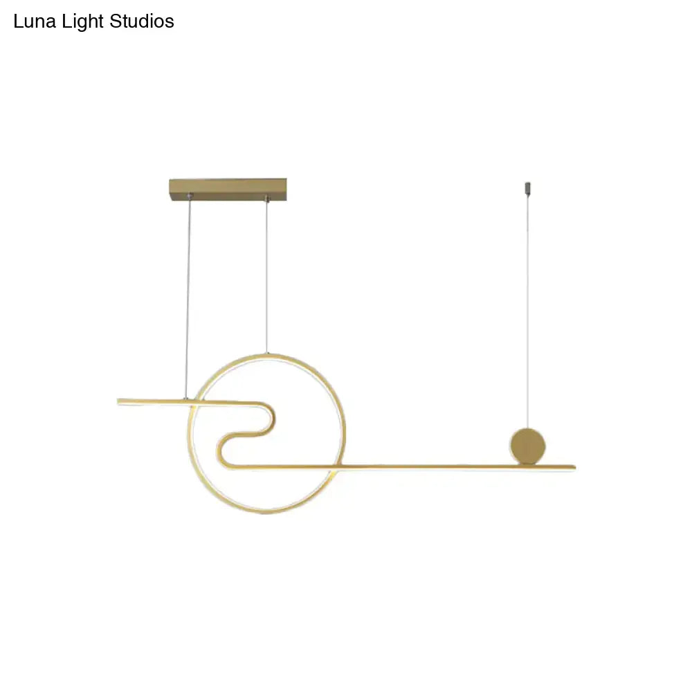 Decorbites™ minimal acrylic linear led island light in black white gold with warm white light and sun and cloud design